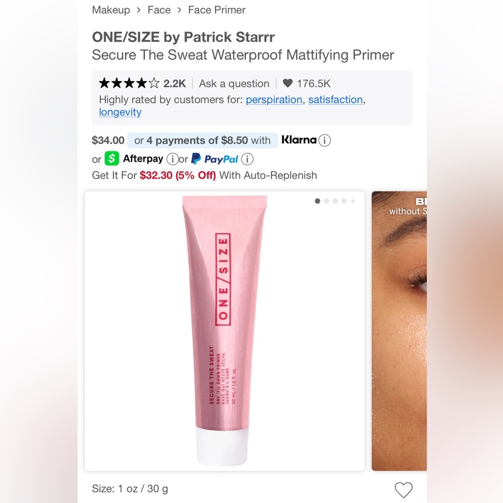ONE/SIZE by Patrick Starrr
Secure The Sweat Waterproof Mattifying Primer - Picture 2 of 5